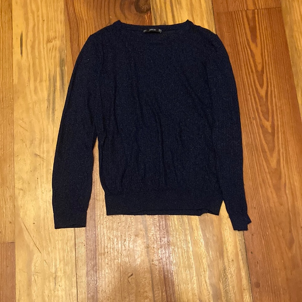 Zara navy sweater with sparkles flaws on both sleeves sz. M
